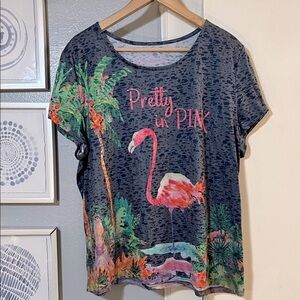 Ellen Negley Pretty in Pink Flamingo Graphic Short Sleeve Tee Women’s Size XXL